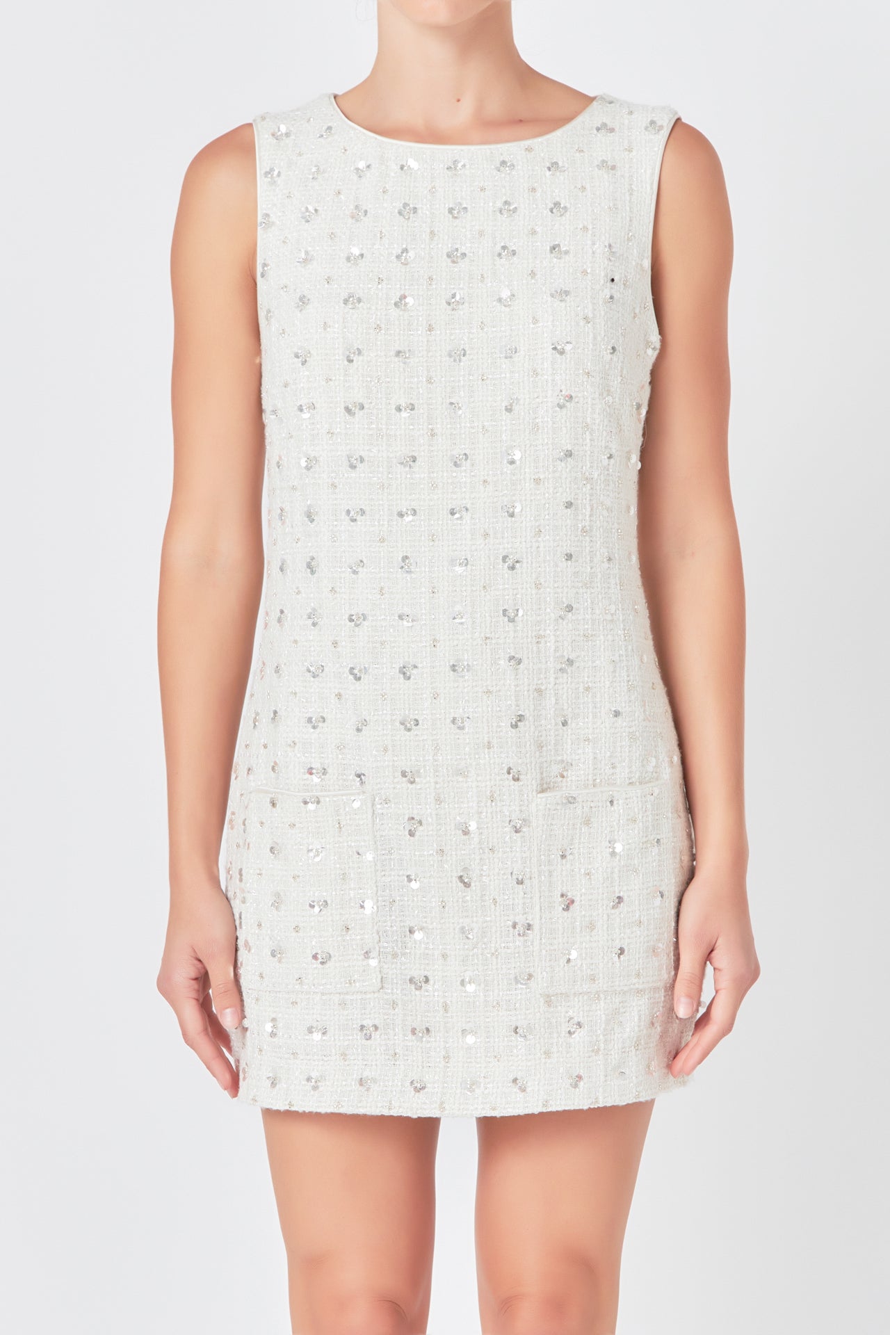 Premium Floral Embellishment Tweed Mini Dress