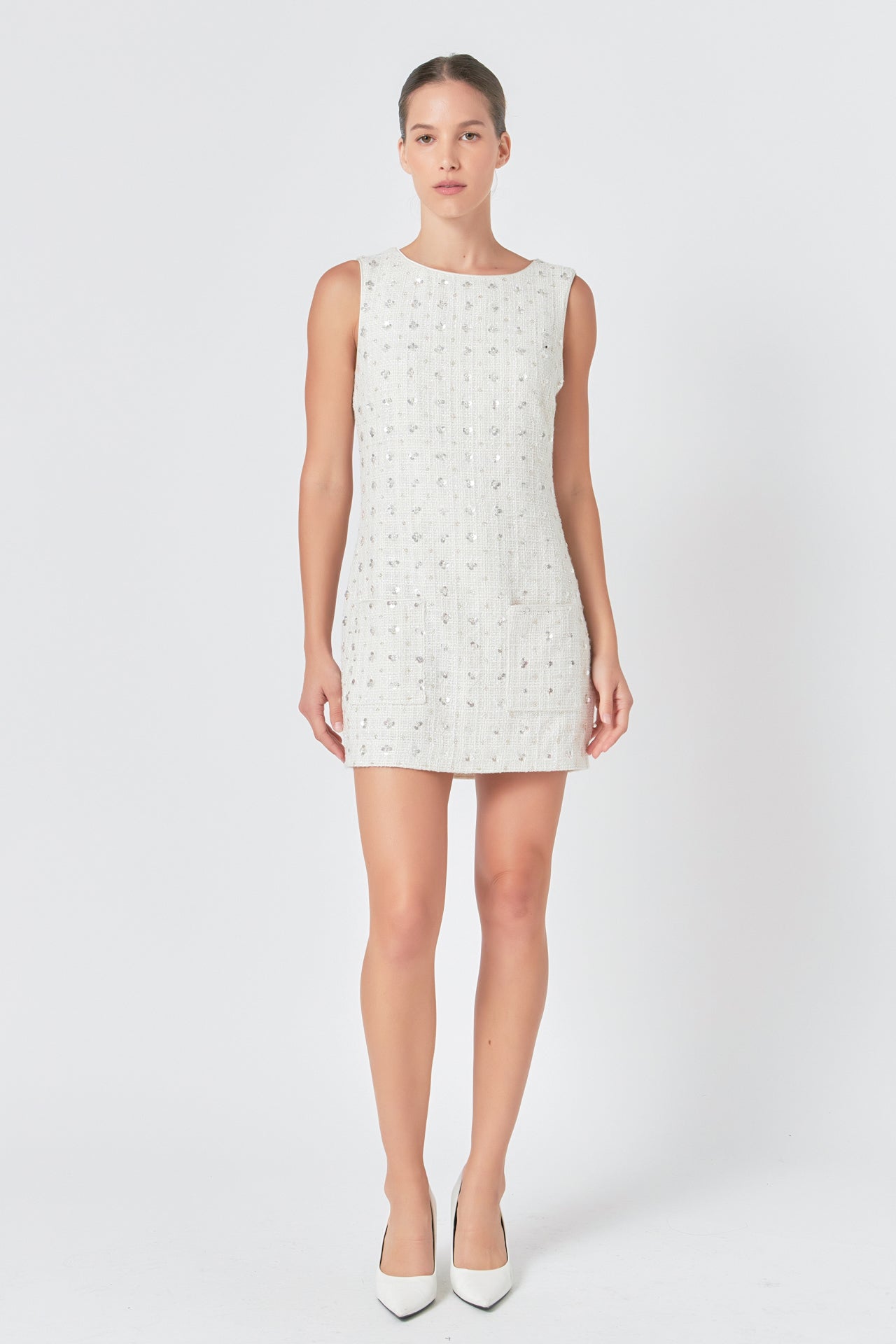 Premium Floral Embellishment Tweed Mini Dress