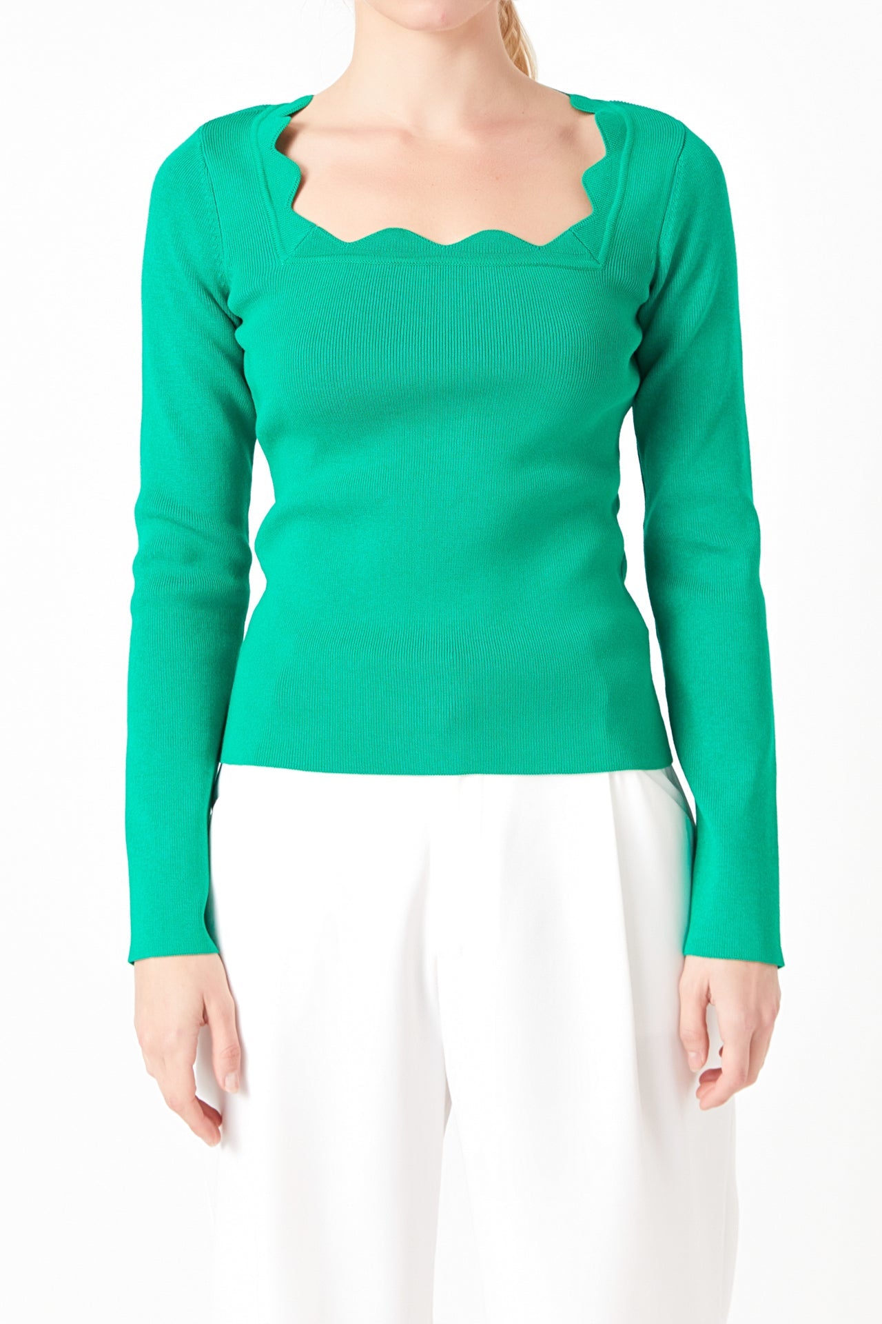 Scallop Detail Long Sleeve Sweater