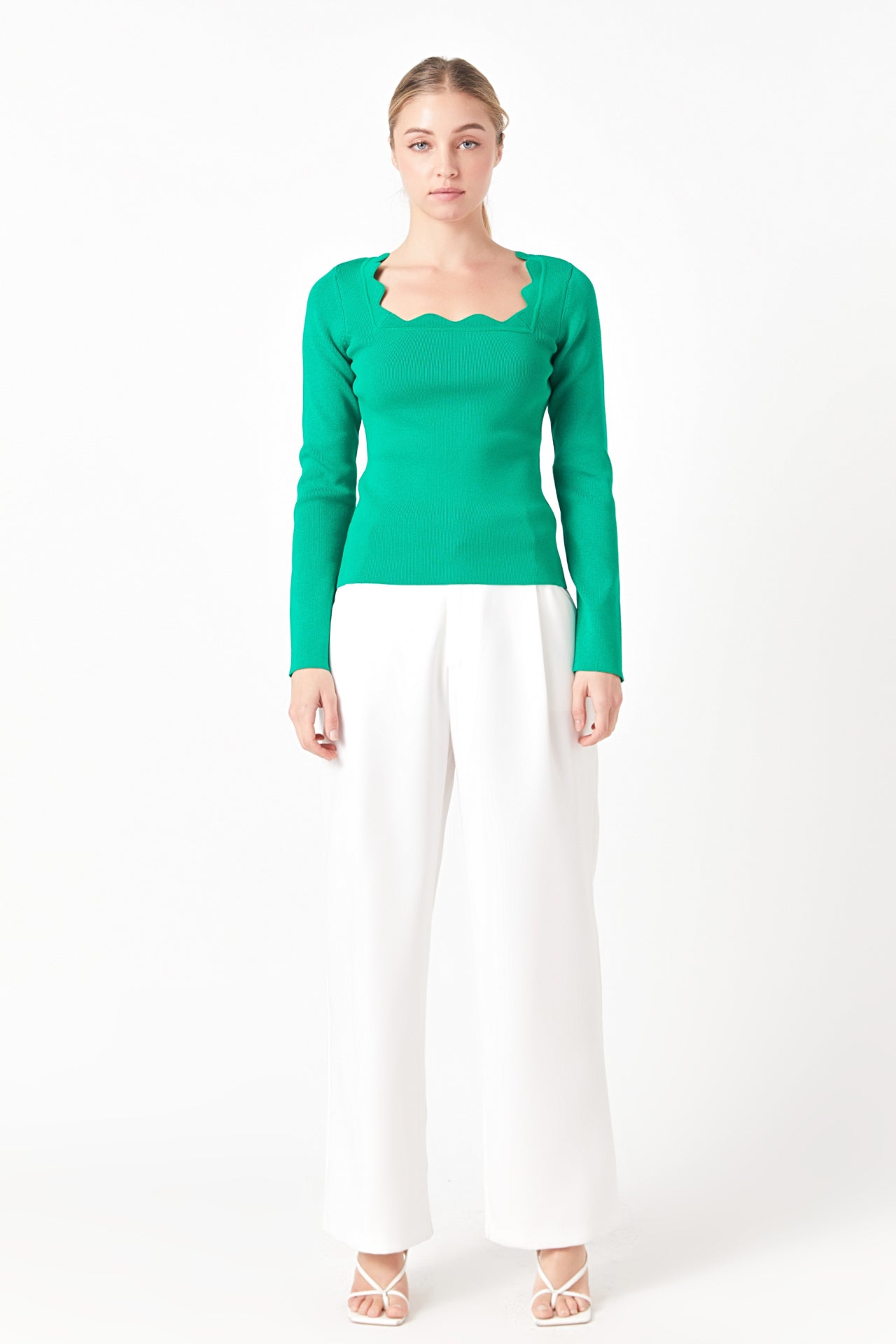 Scallop Detail Long Sleeve Sweater