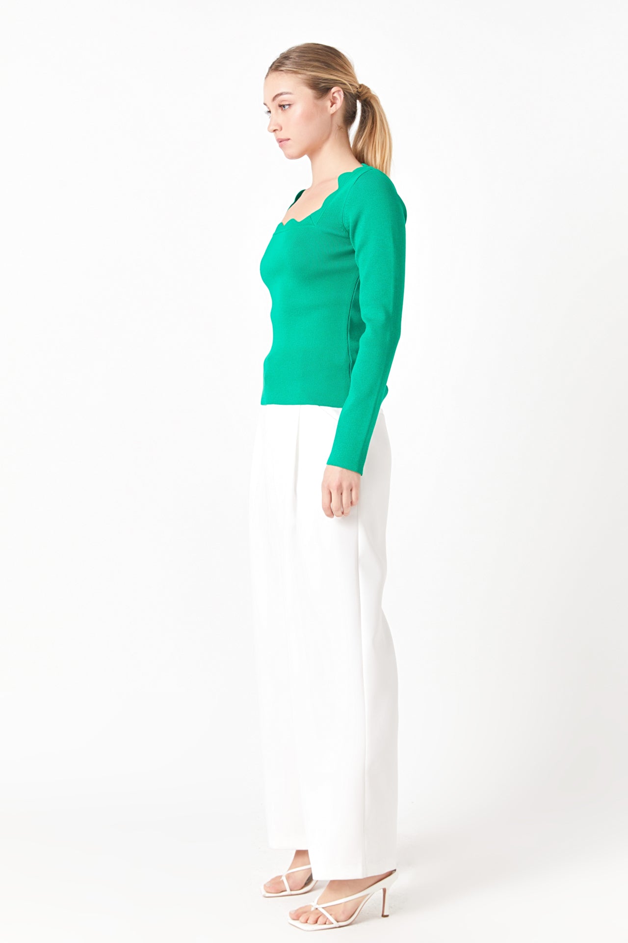 Scallop Detail Long Sleeve Sweater