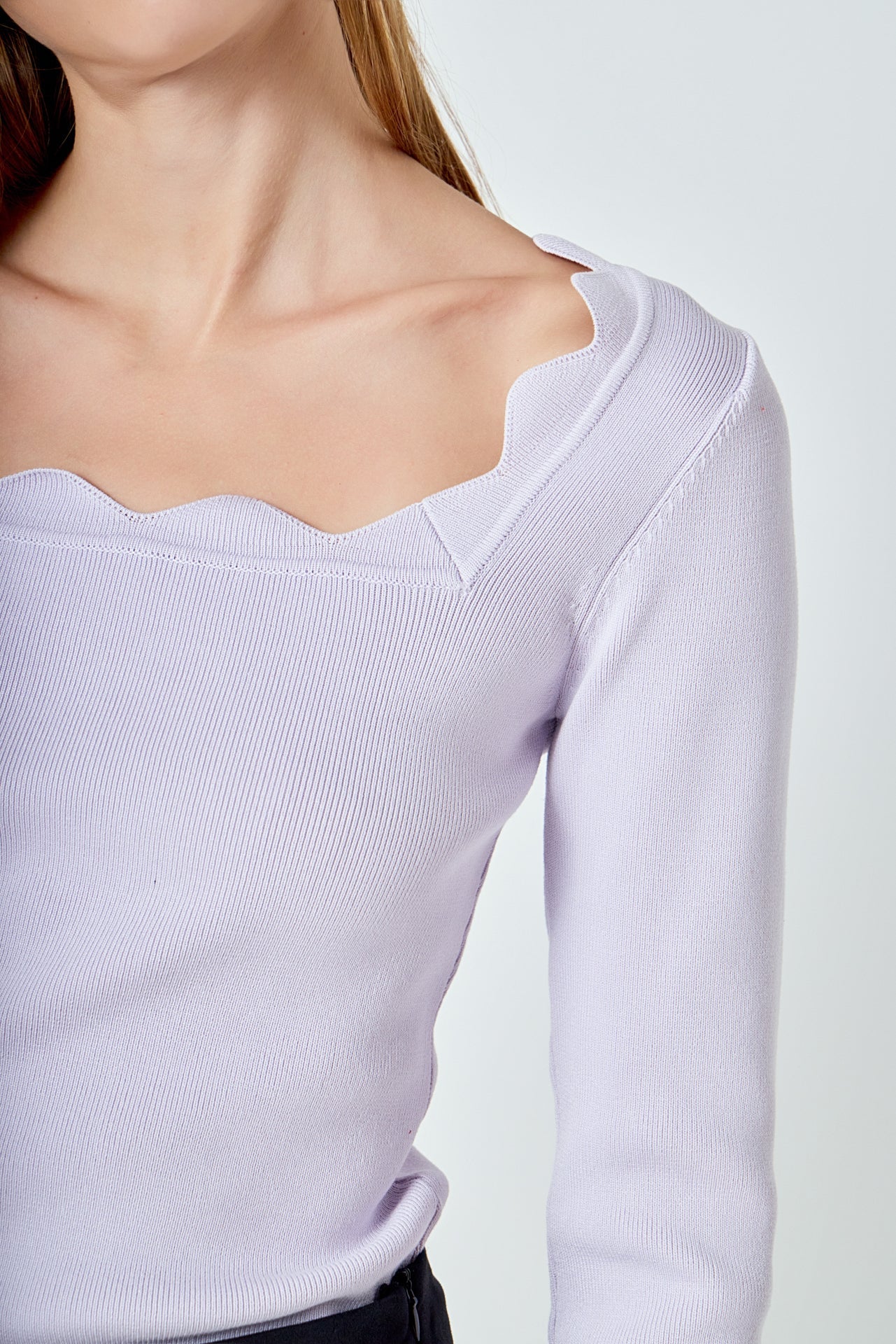 Scallop Detail Long Sleeve Sweater