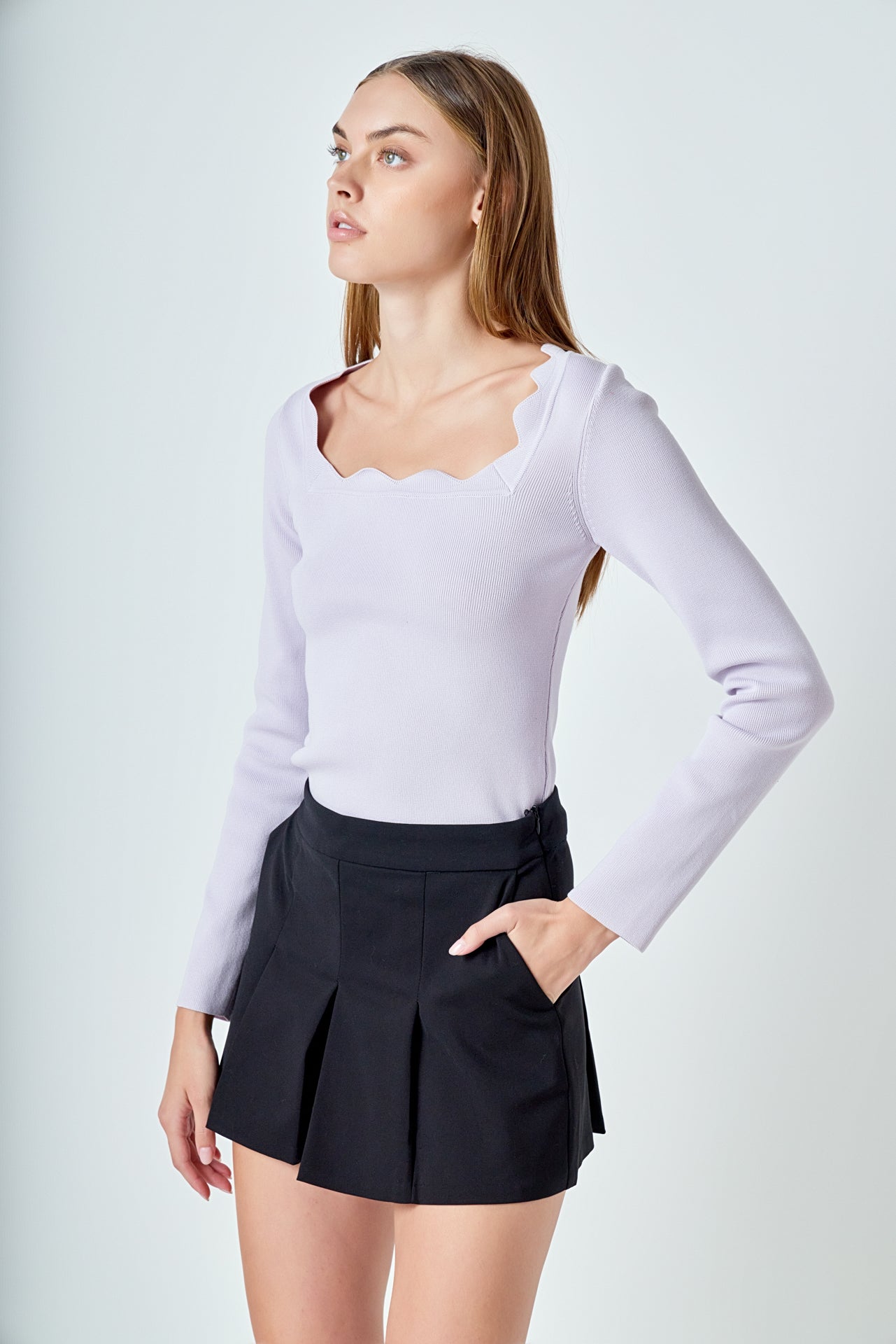 Scallop Detail Long Sleeve Sweater