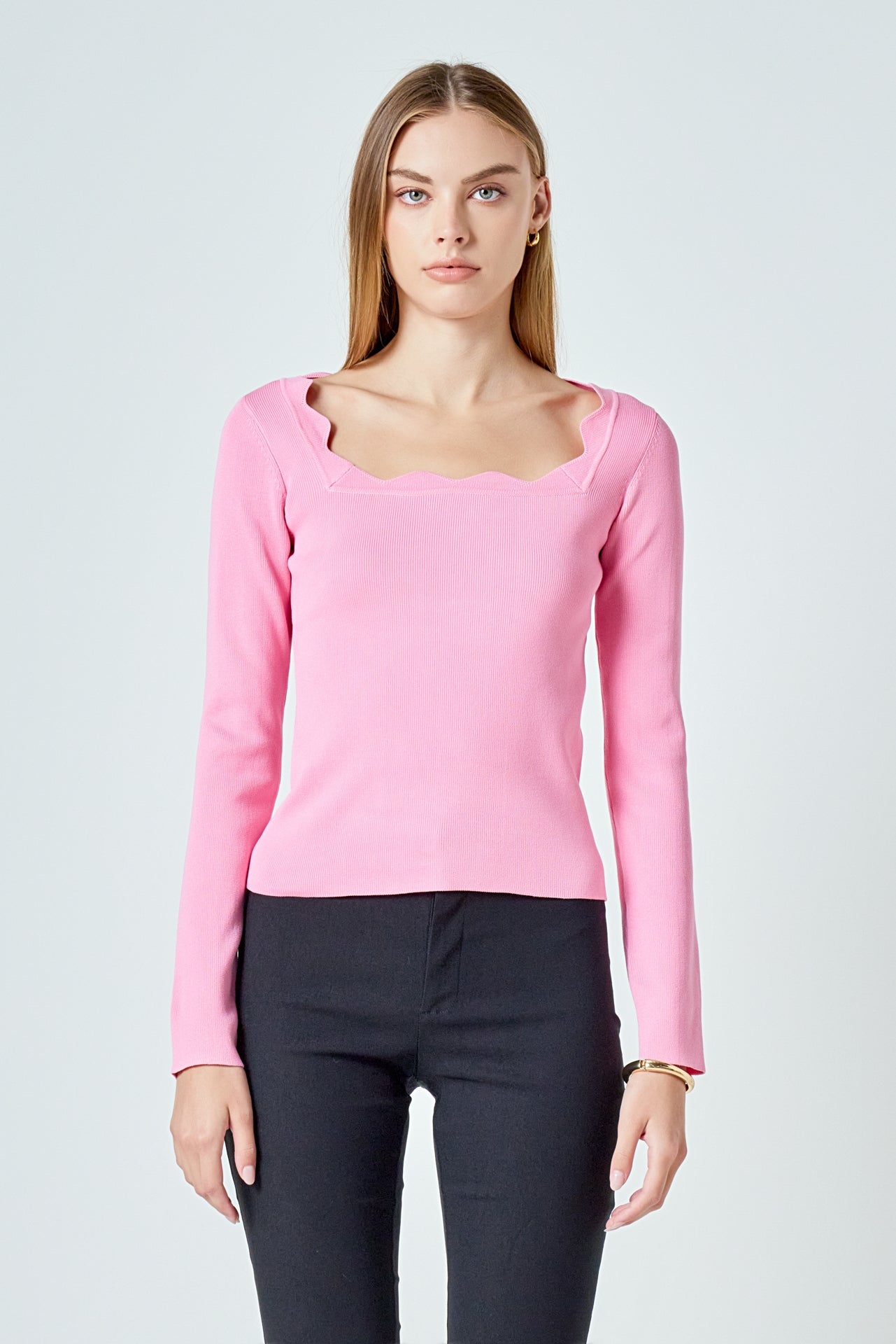 Scallop Detail Long Sleeve Sweater