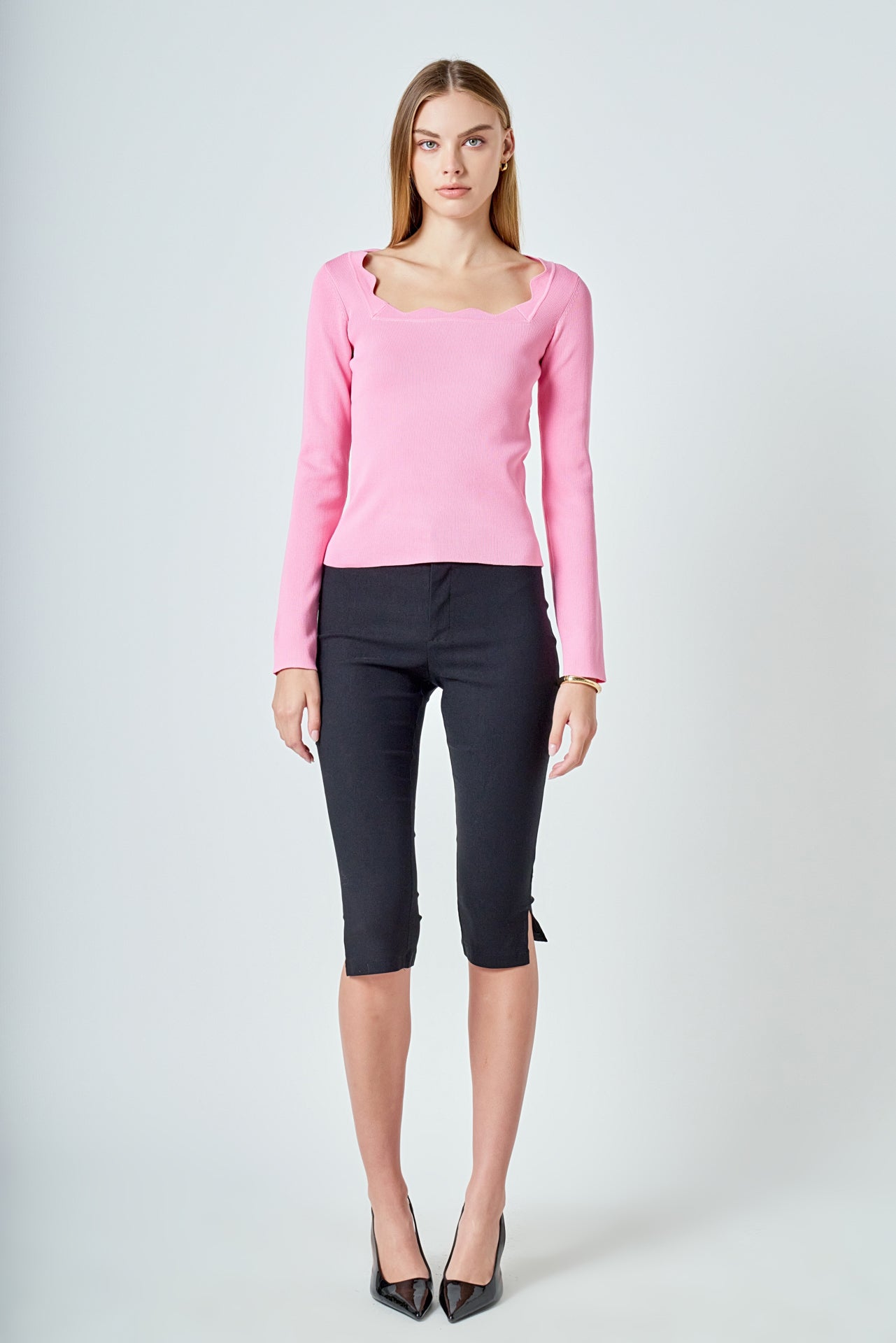 Scallop Detail Long Sleeve Sweater