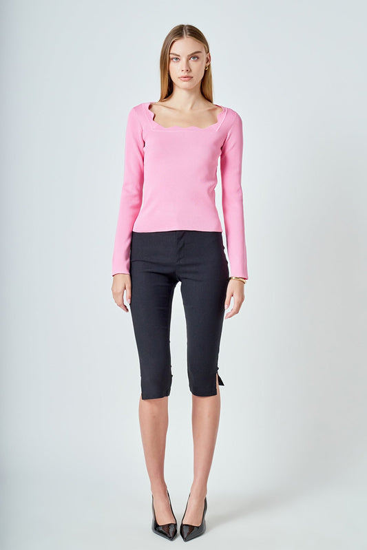 Scallop Detail Long Sleeve Sweater