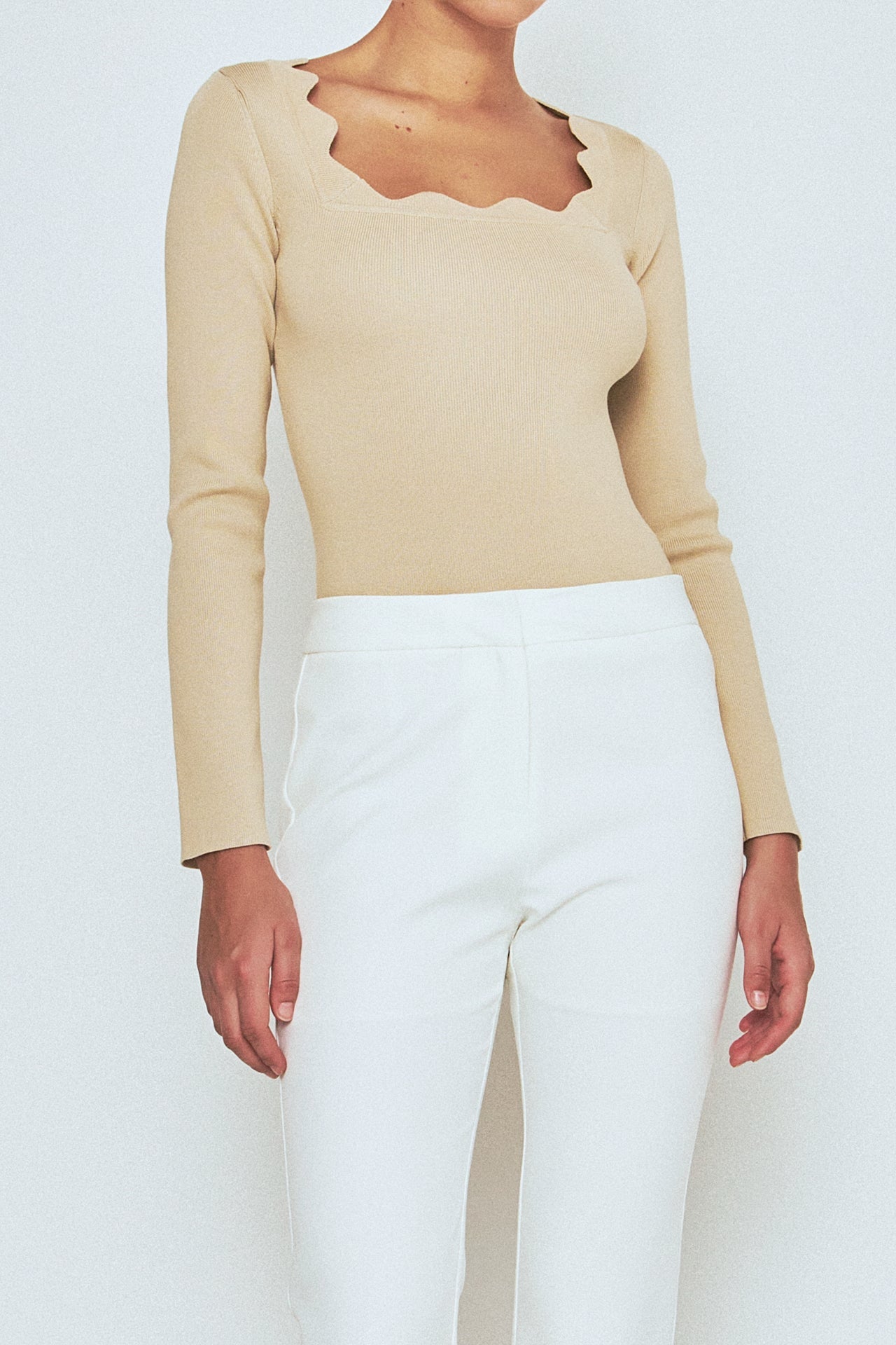 Scallop Detail Long Sleeve Sweater