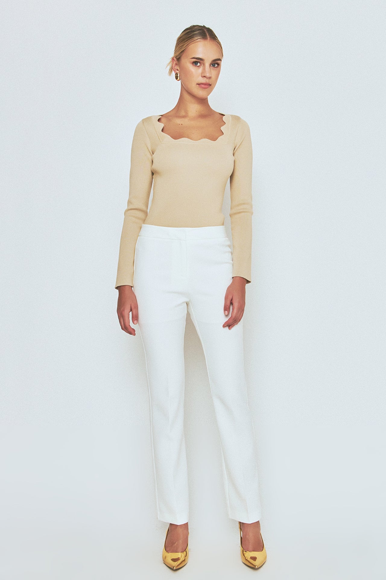 Scallop Detail Long Sleeve Sweater