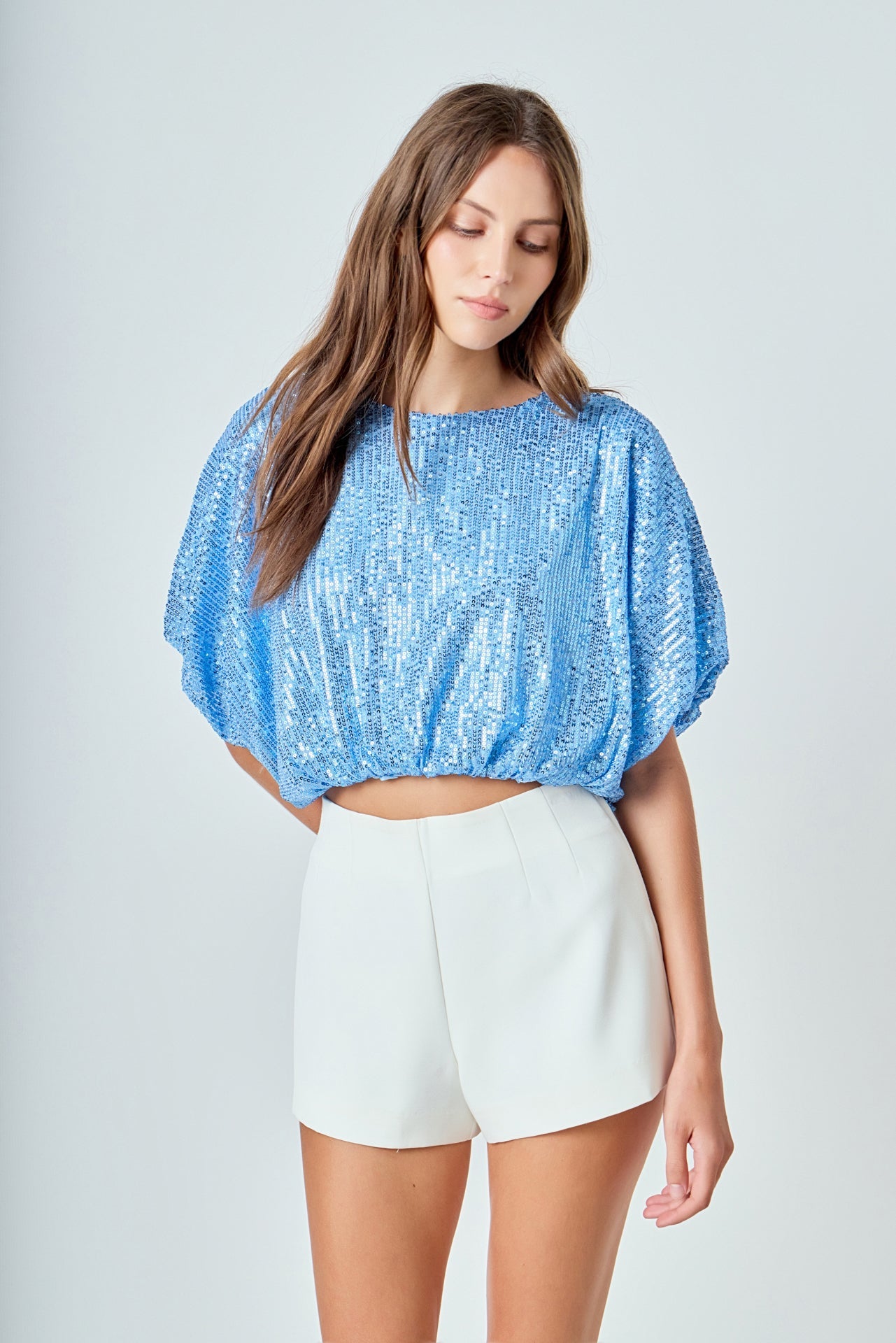 Sequins Cropped Puff Top