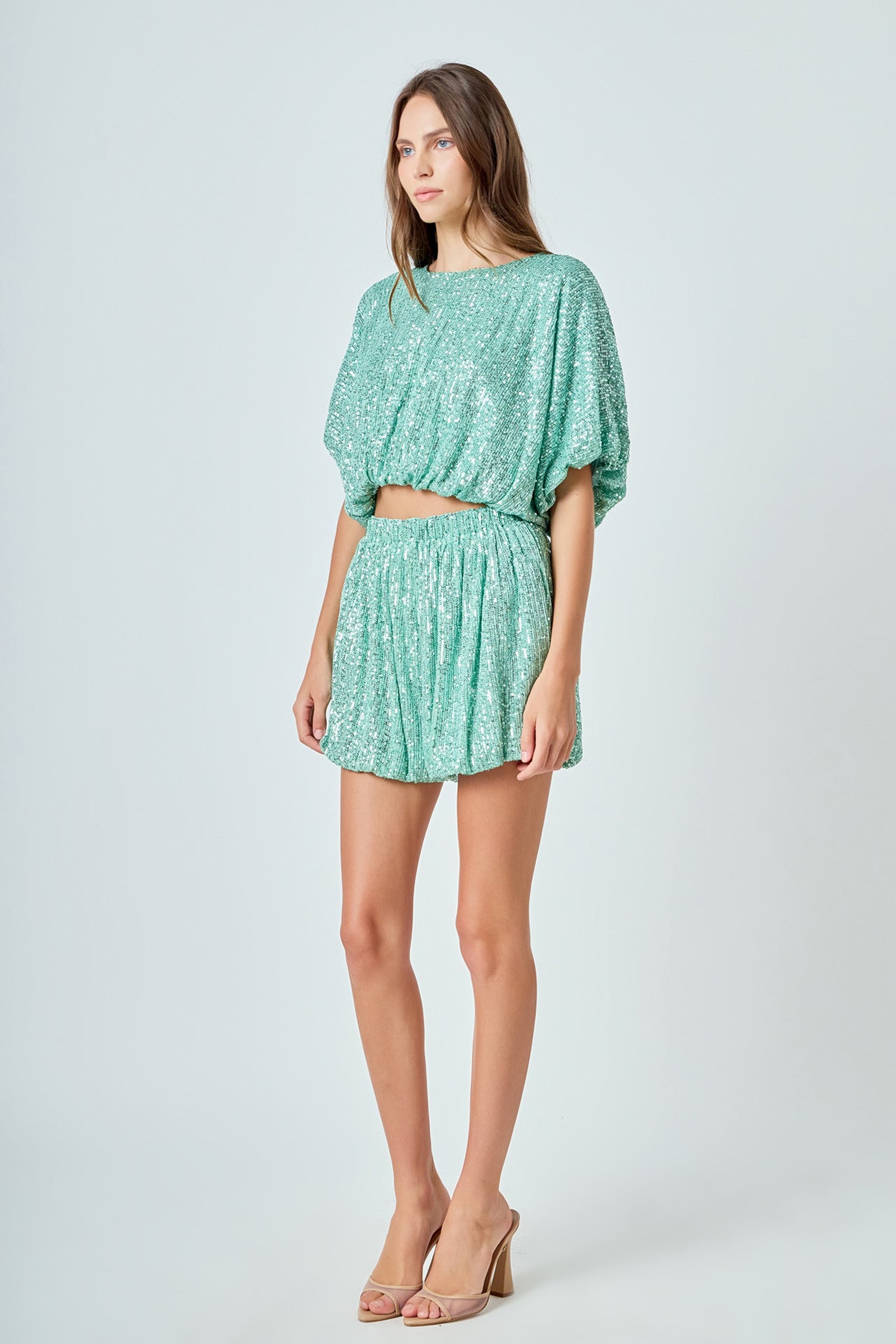 Sequins Cropped Puff Top