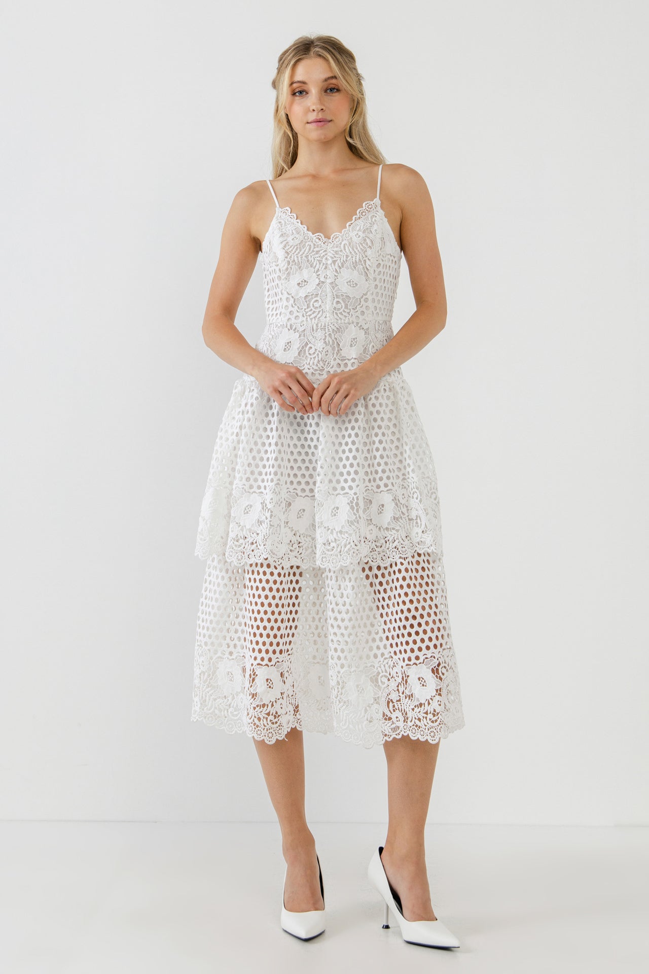 Lace Cami Tiered Midi Dress