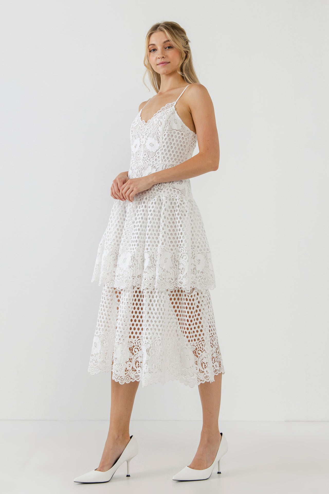 Lace Cami Tiered Midi Dress