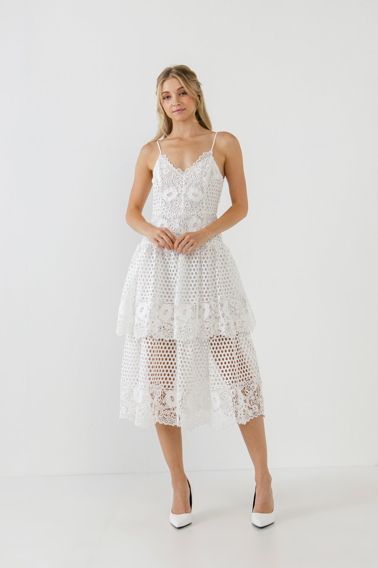 Lace Cami Tiered Midi Dress