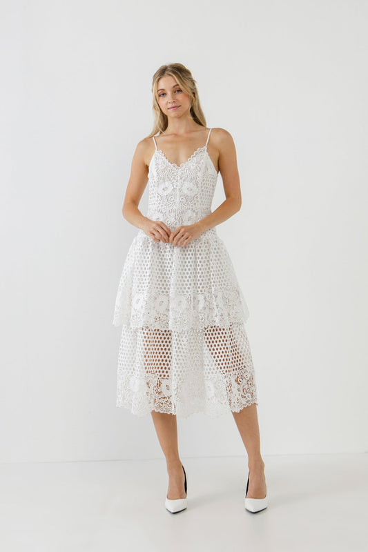 Lace Cami Tiered Midi Dress