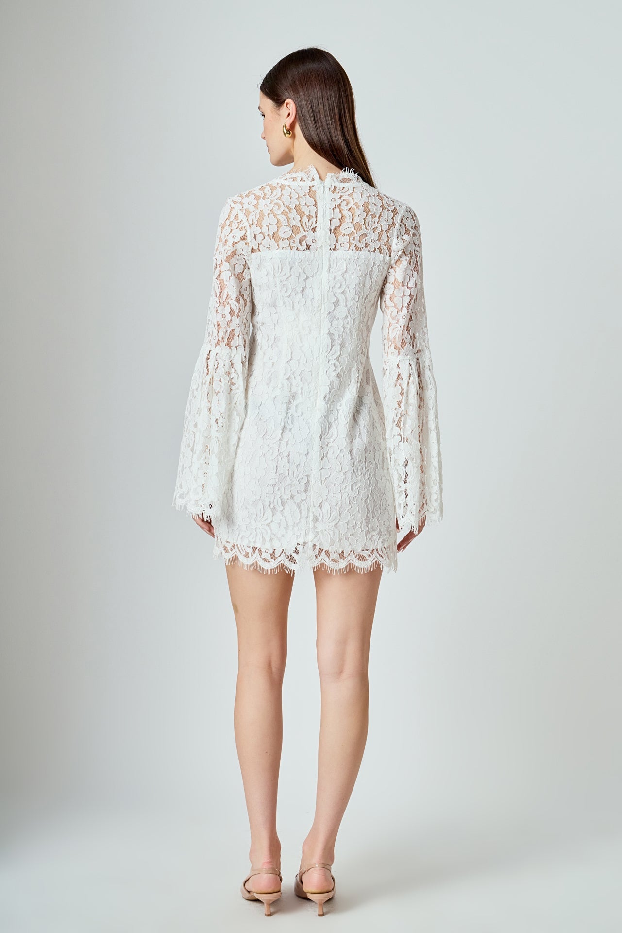 Bell Sleeve V-Neck Lace Dress