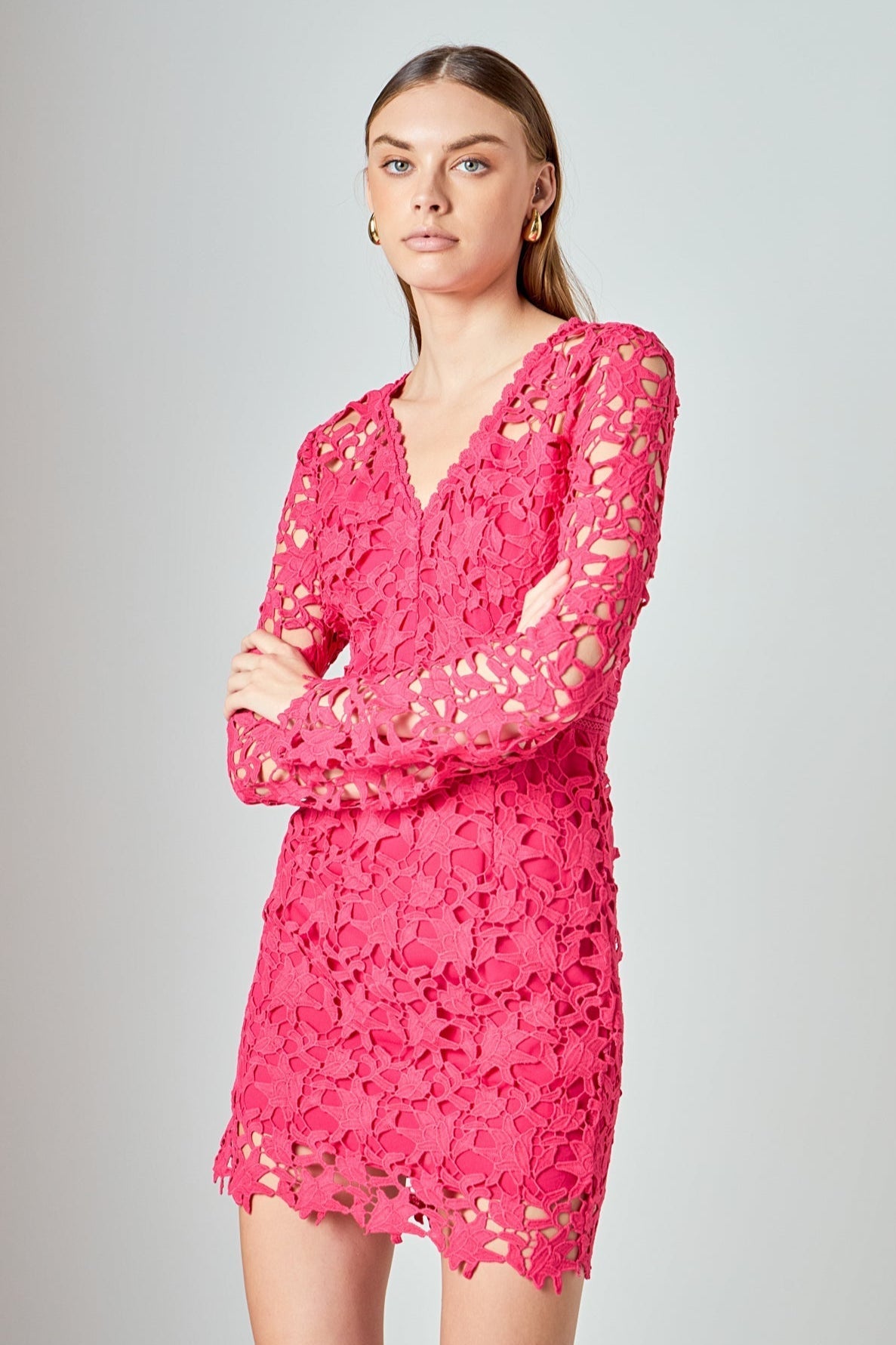 Long Sleeve Lace Mini Dress