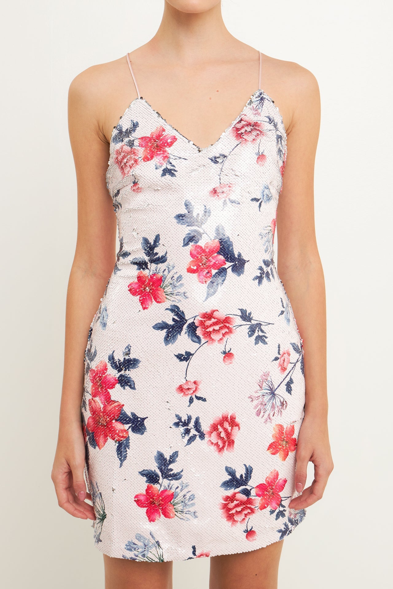 Floral Sequin Strappy Dress