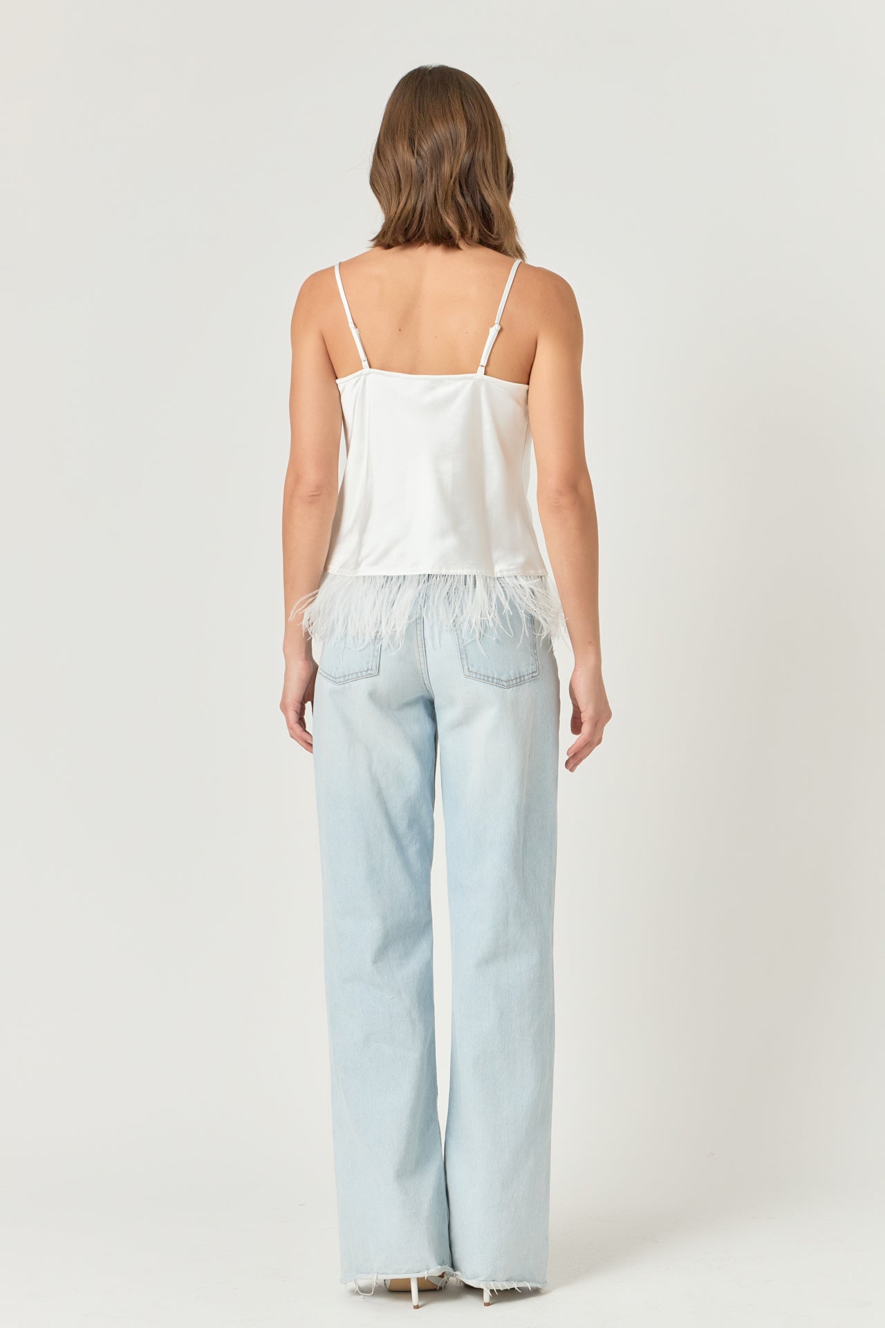 Satin Cowl Neck Top with Feather