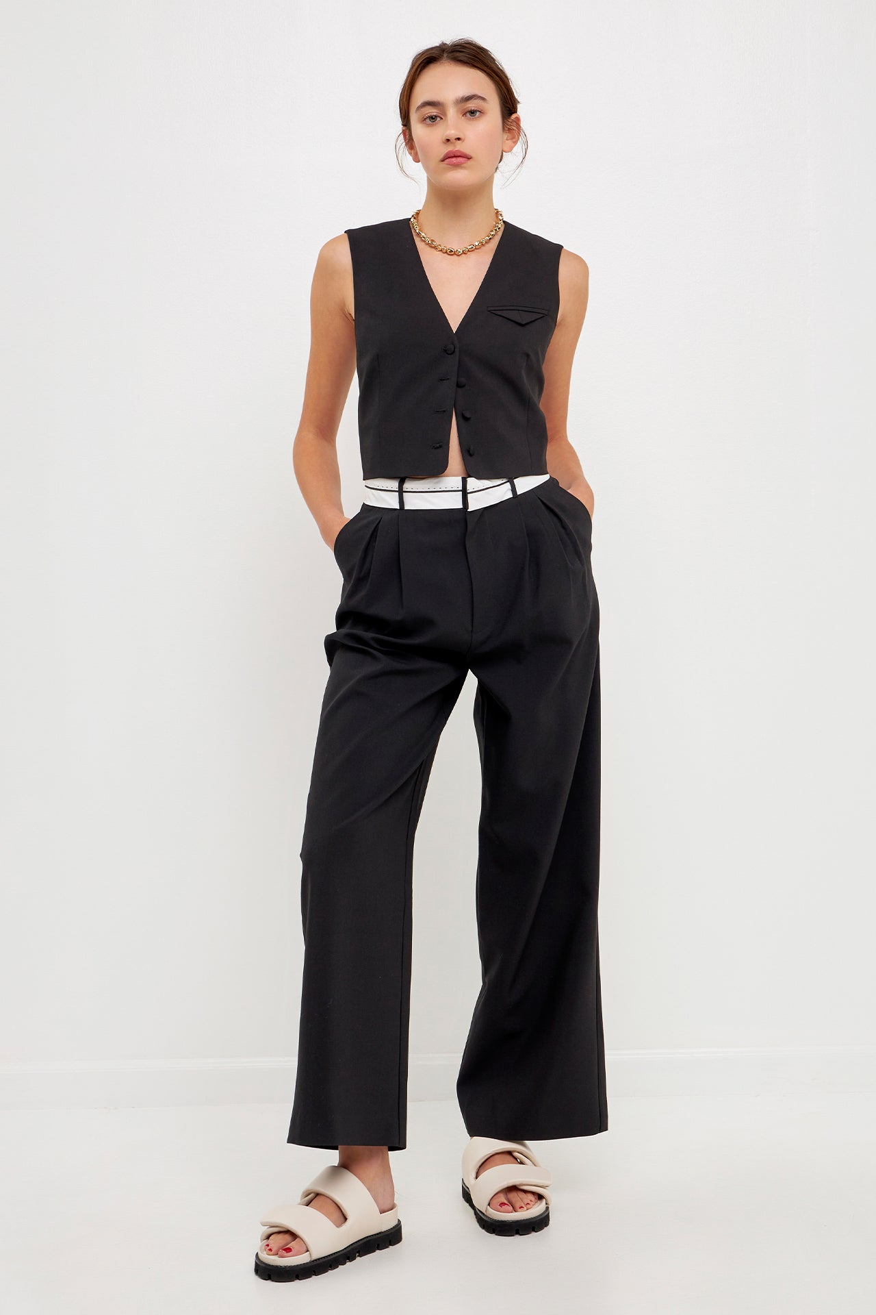 Contrast Waist Pants
