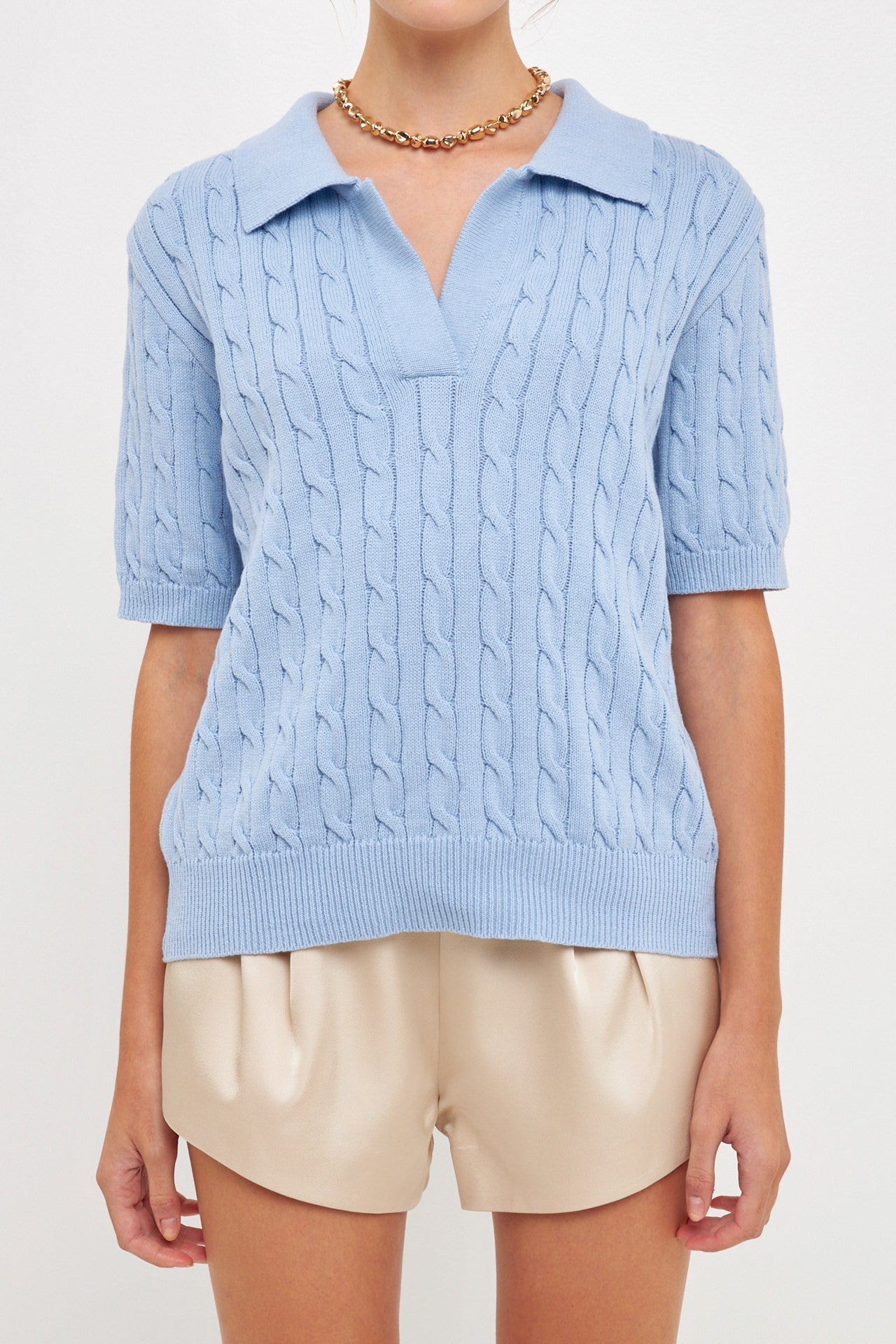 Cable Knit Polo Top