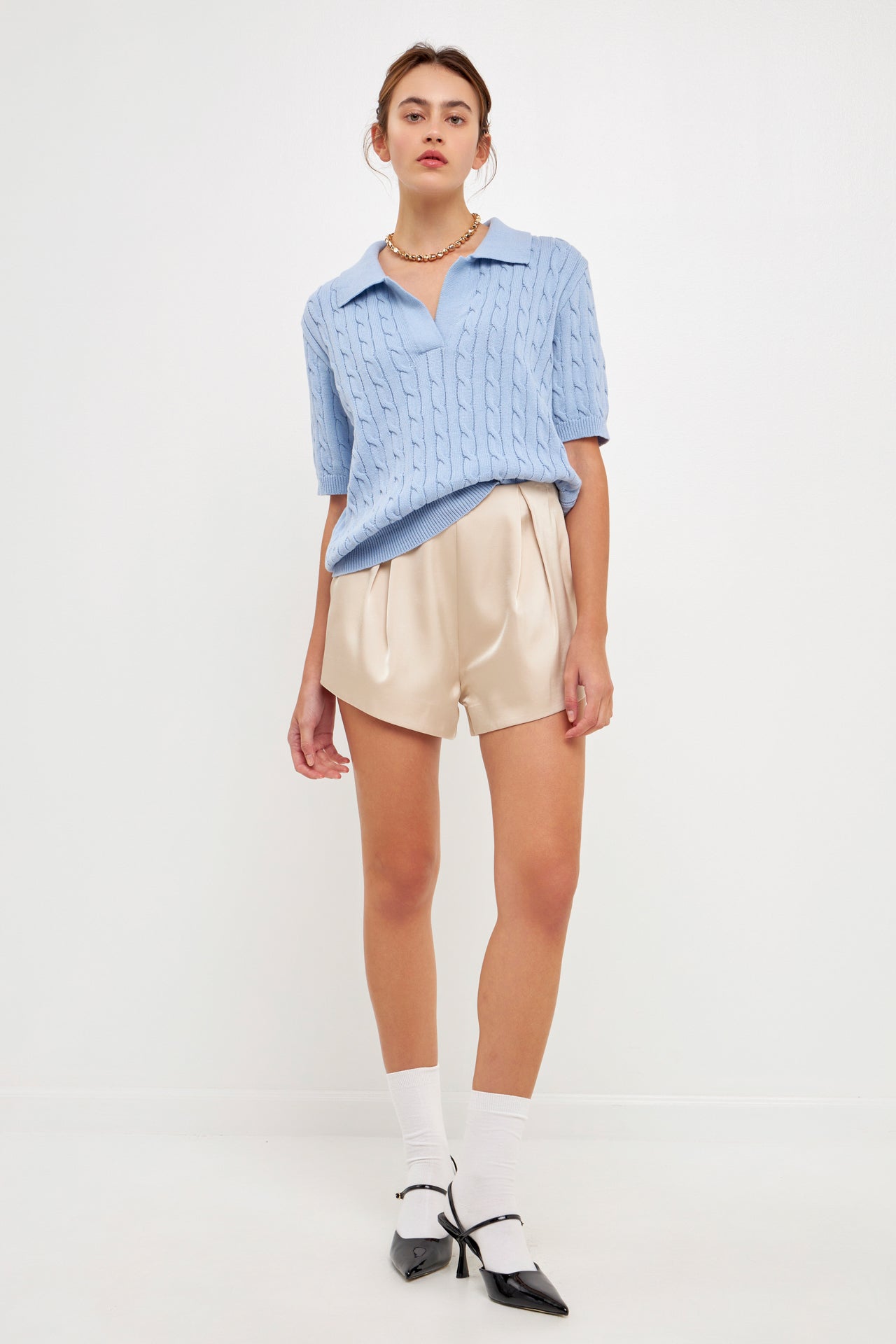 Cable Knit Polo Top
