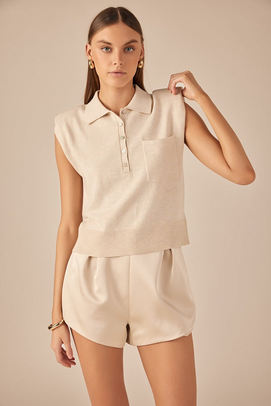 Soft Sleeveless Knit Polo Top