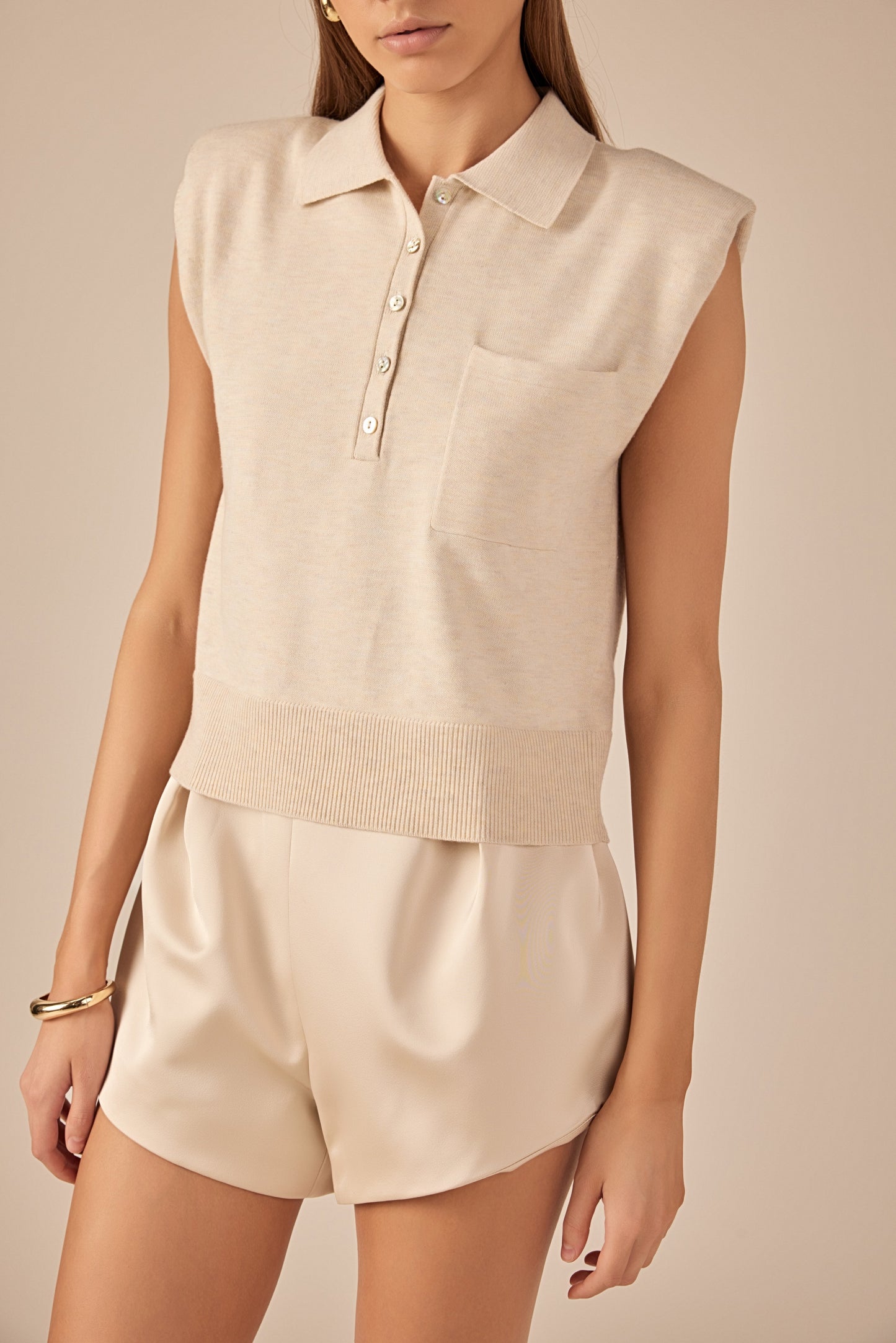 Soft Sleeveless Knit Polo Top