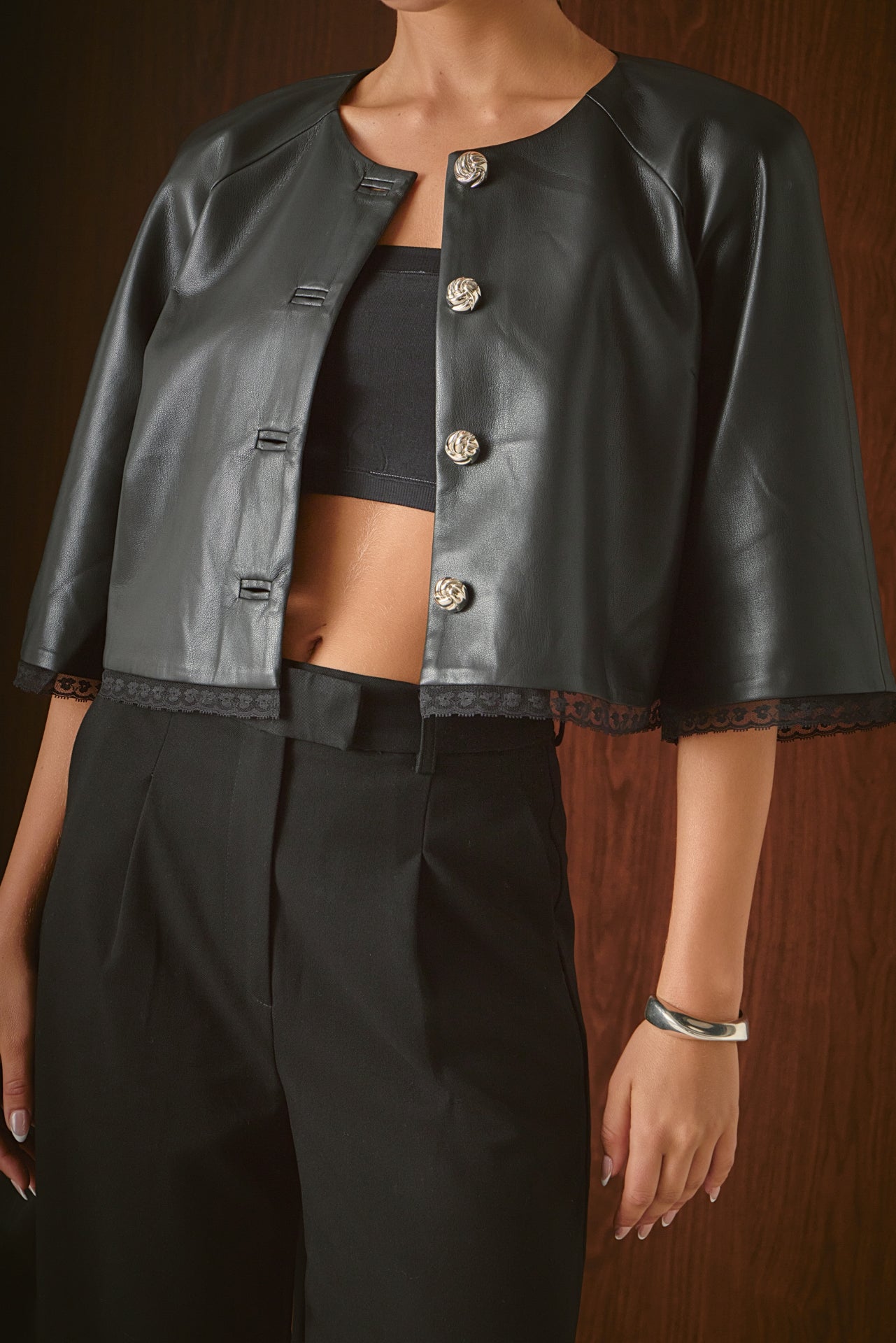 Faux Leather Cropped Jacket