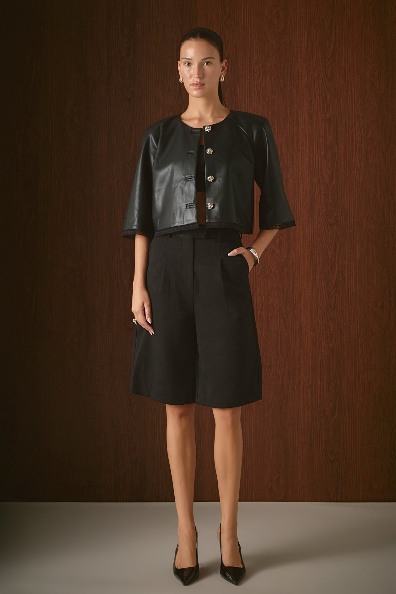 Faux Leather Cropped Jacket