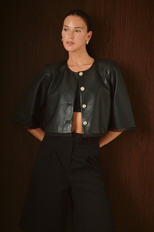 Faux Leather Cropped Jacket