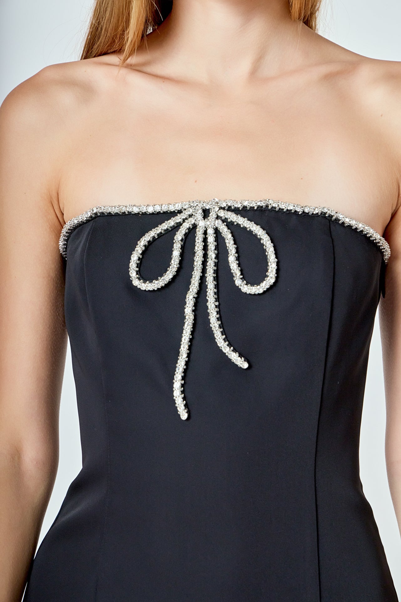 Rhinestone Bow Tube Top Mini Dress