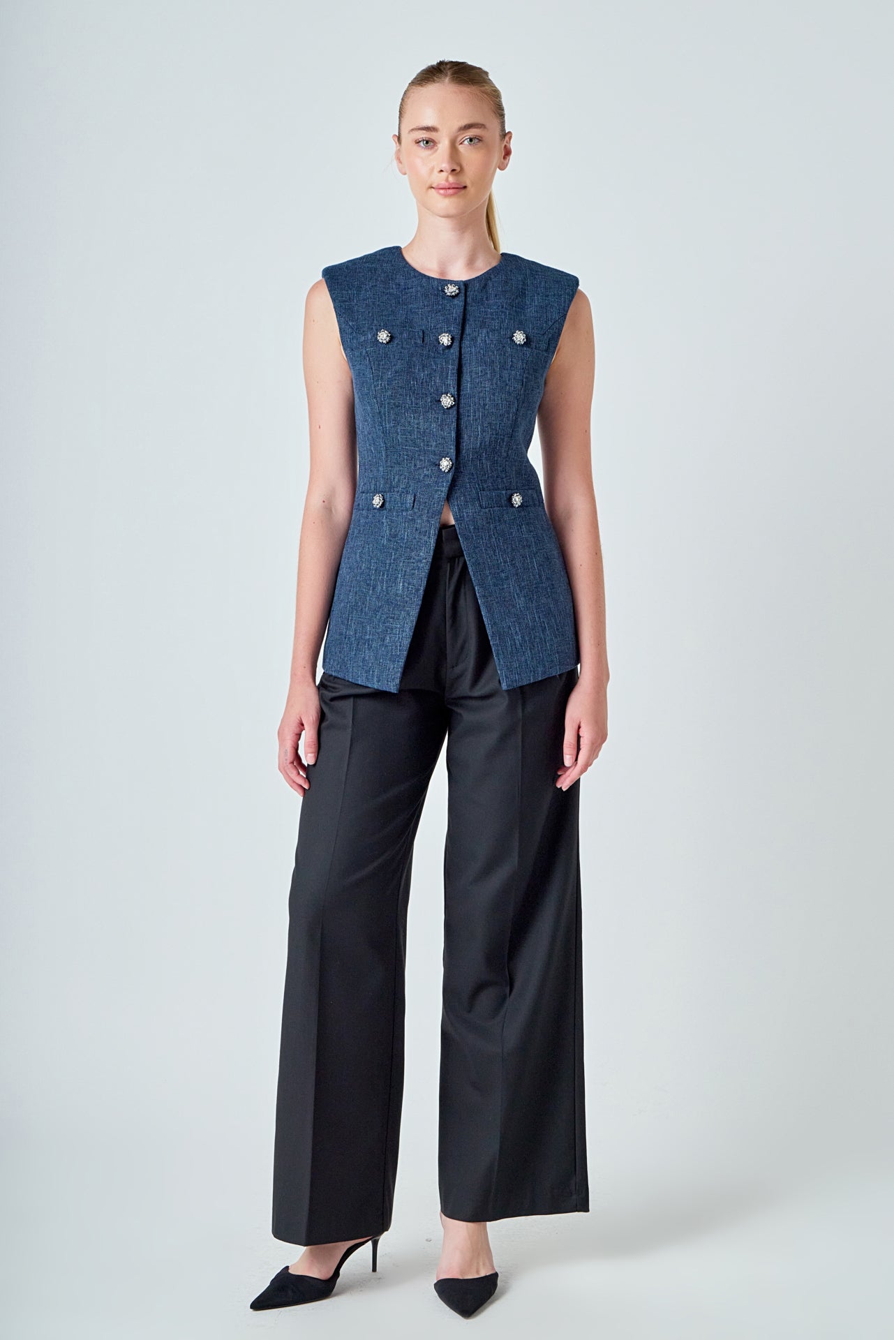 Textured Fabric Long Vest