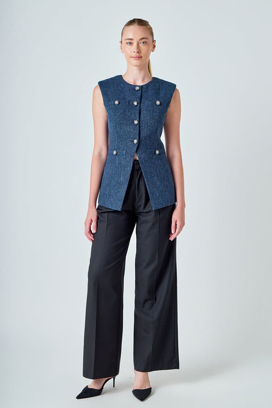 Textured Fabric Long Vest