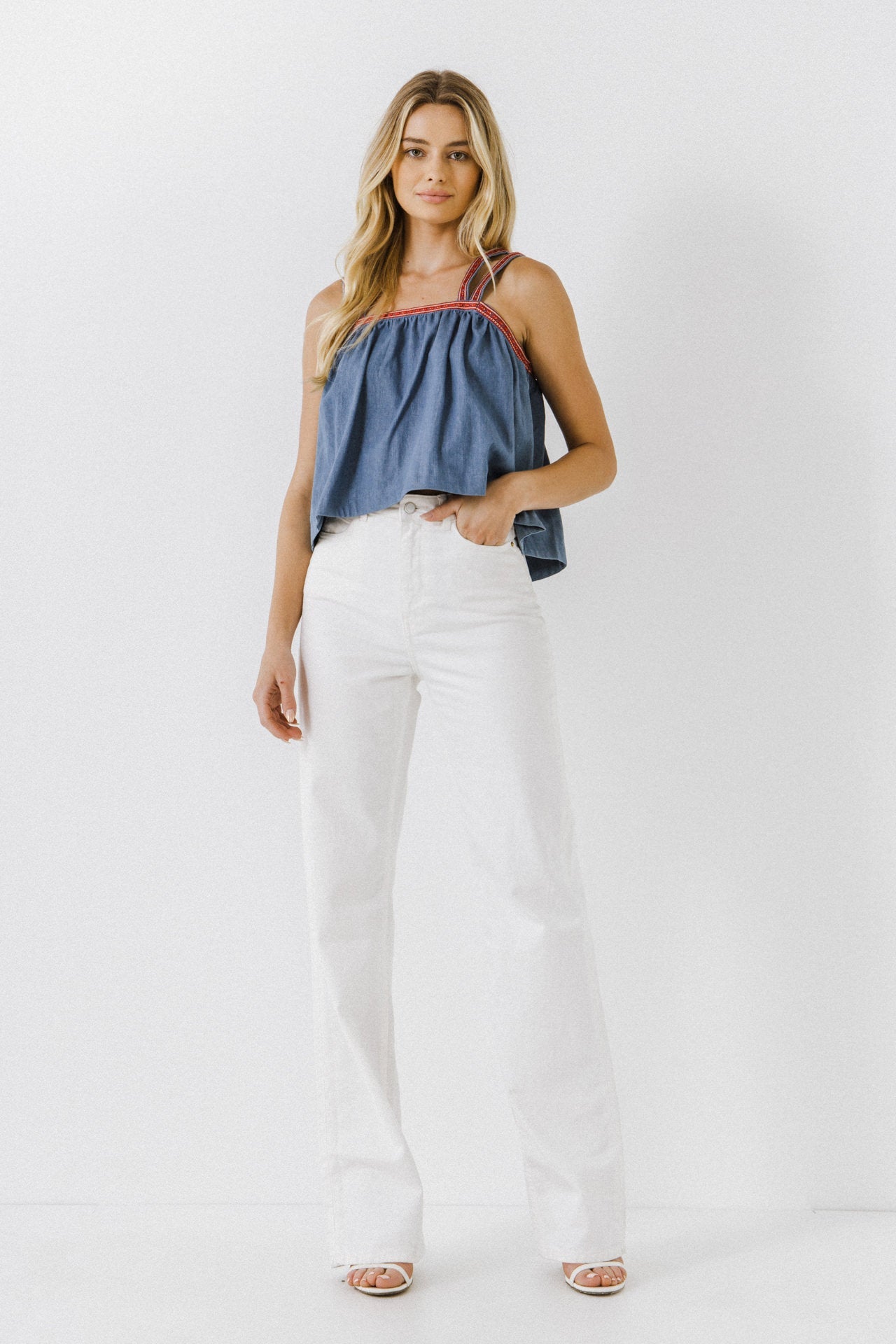 Embroidery Detailed Denim Top