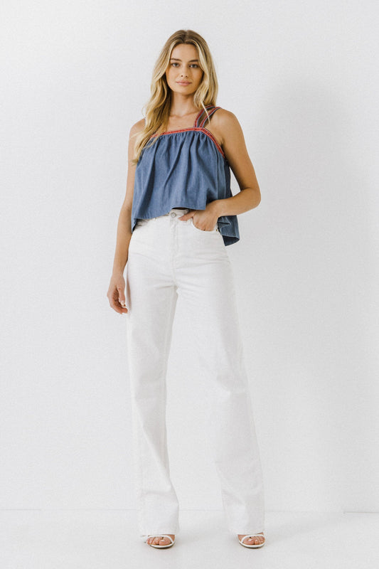 Embroidery Detailed Denim Top