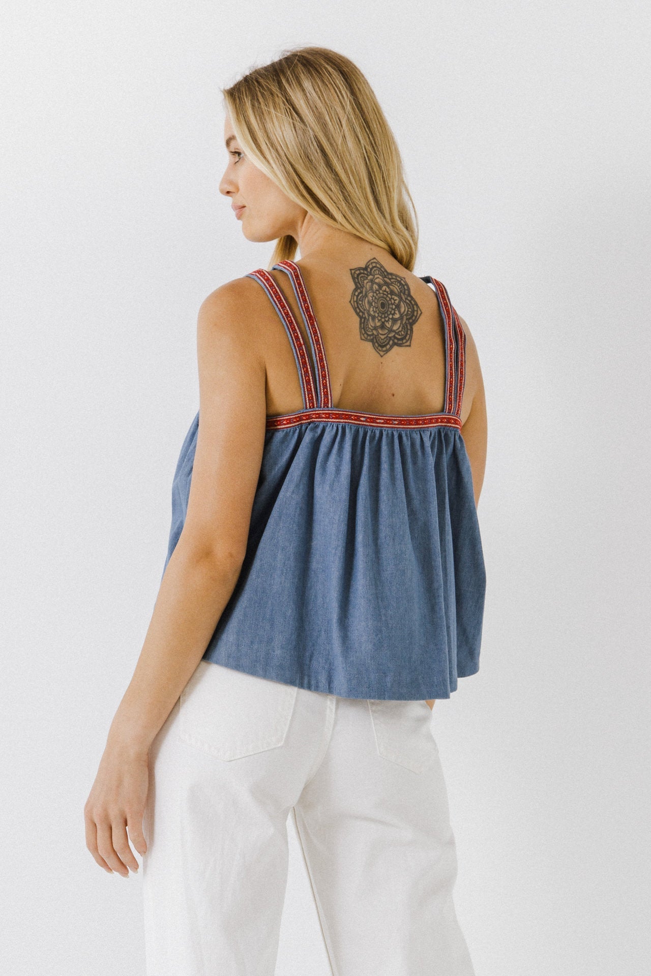Embroidery Detailed Denim Top
