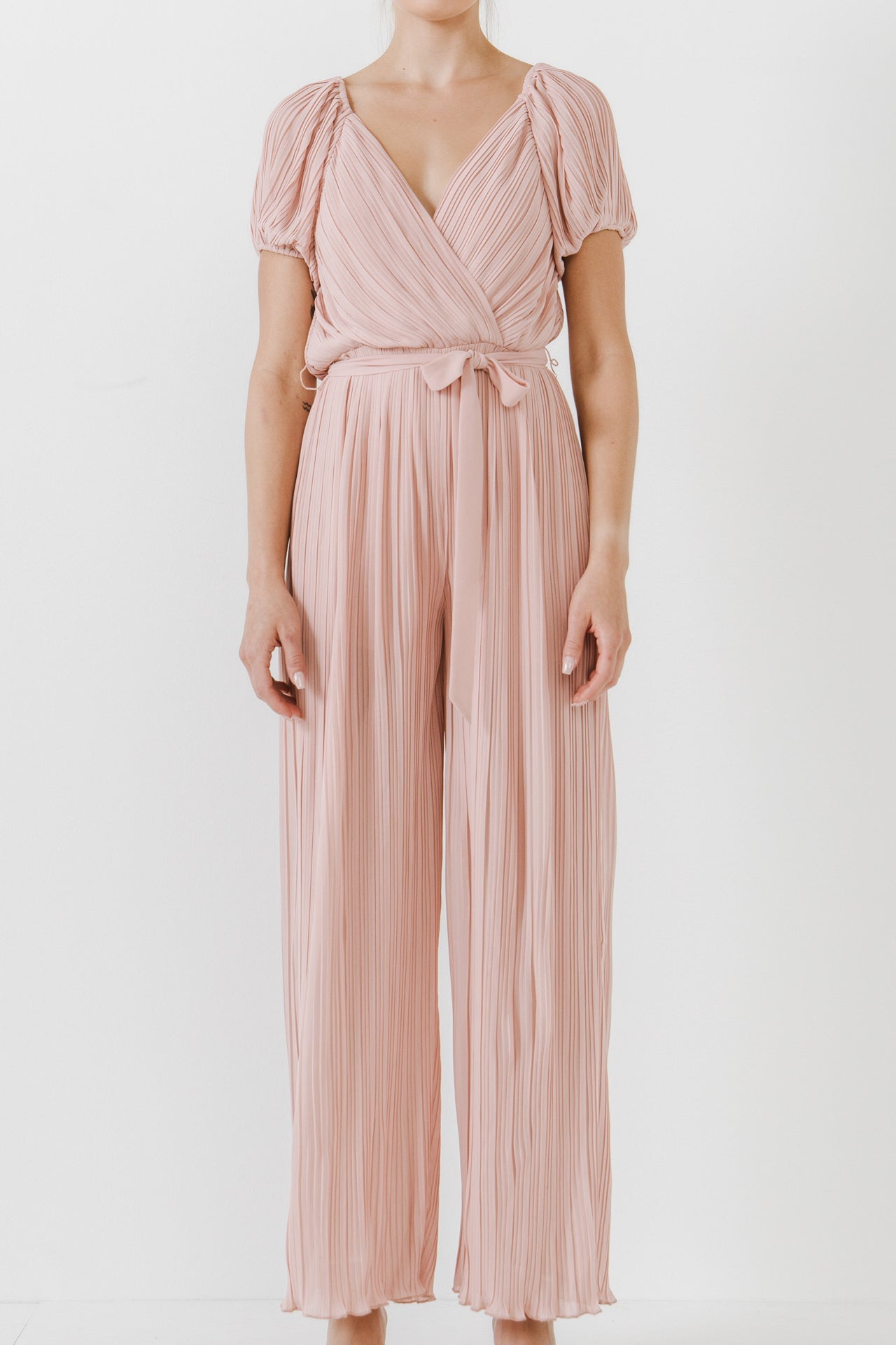Pleated Surplice Jumpsuit