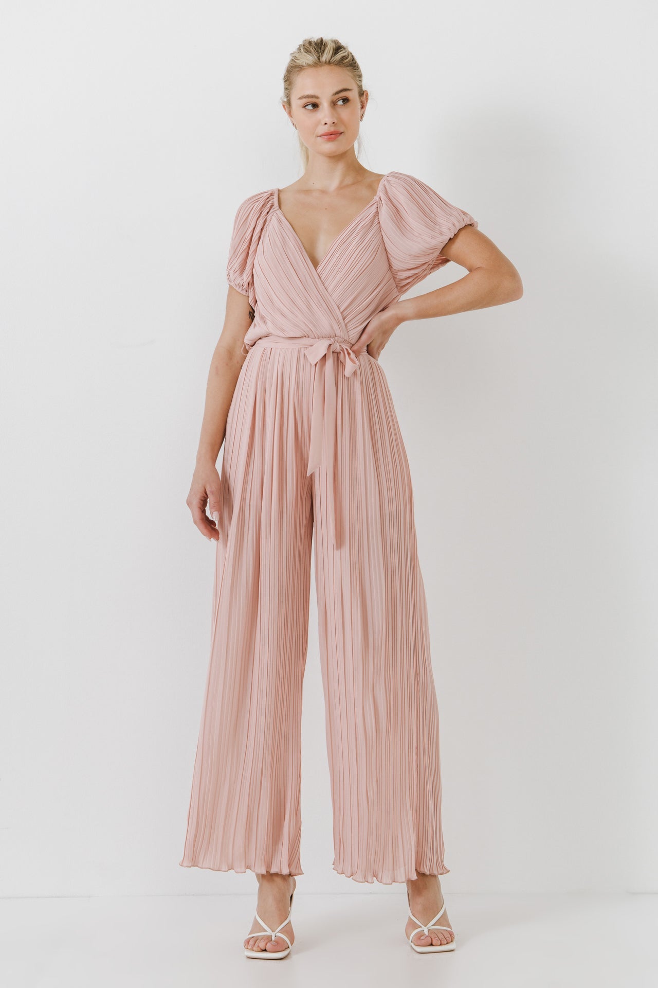 Pleated Surplice Jumpsuit