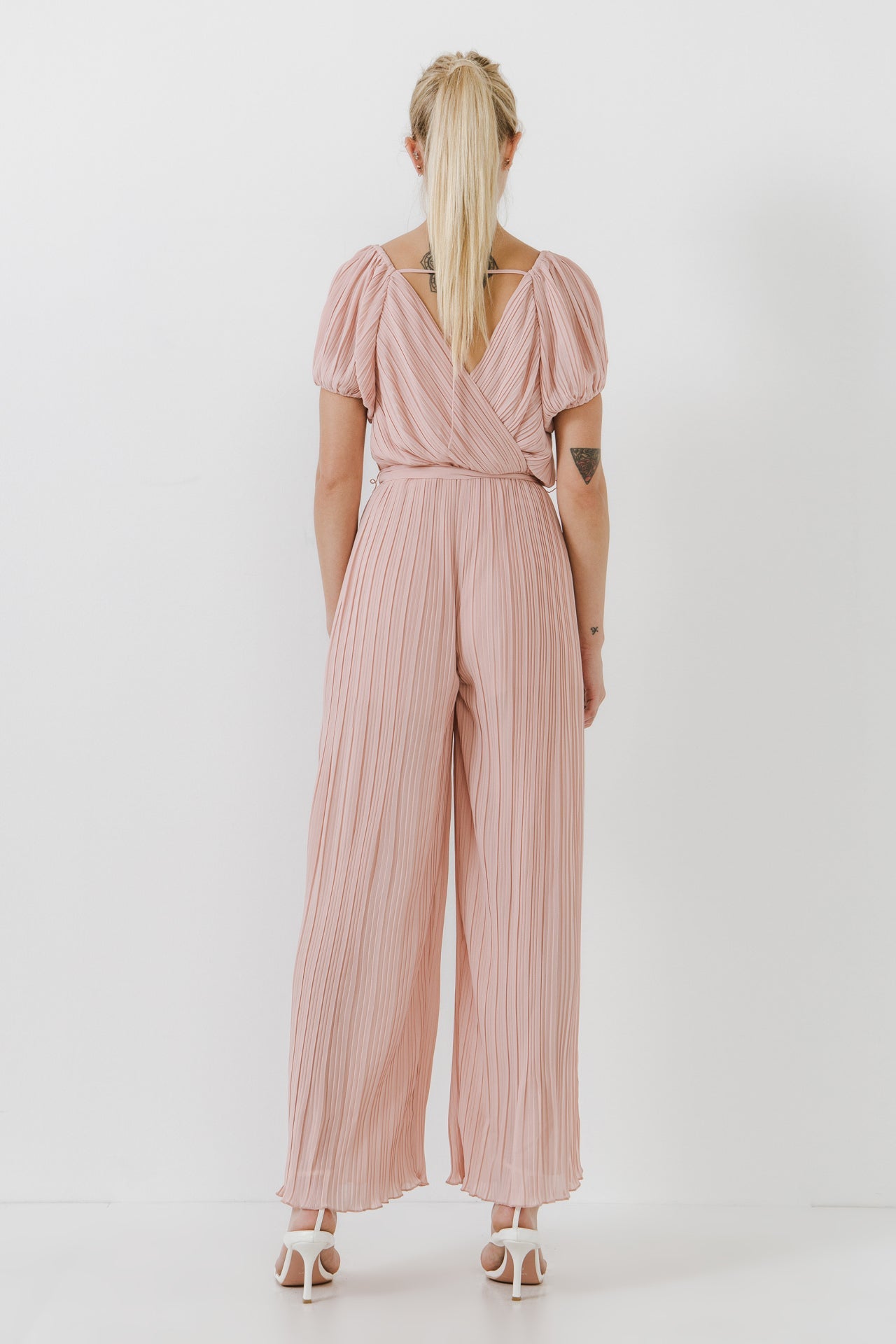 Pleated Surplice Jumpsuit