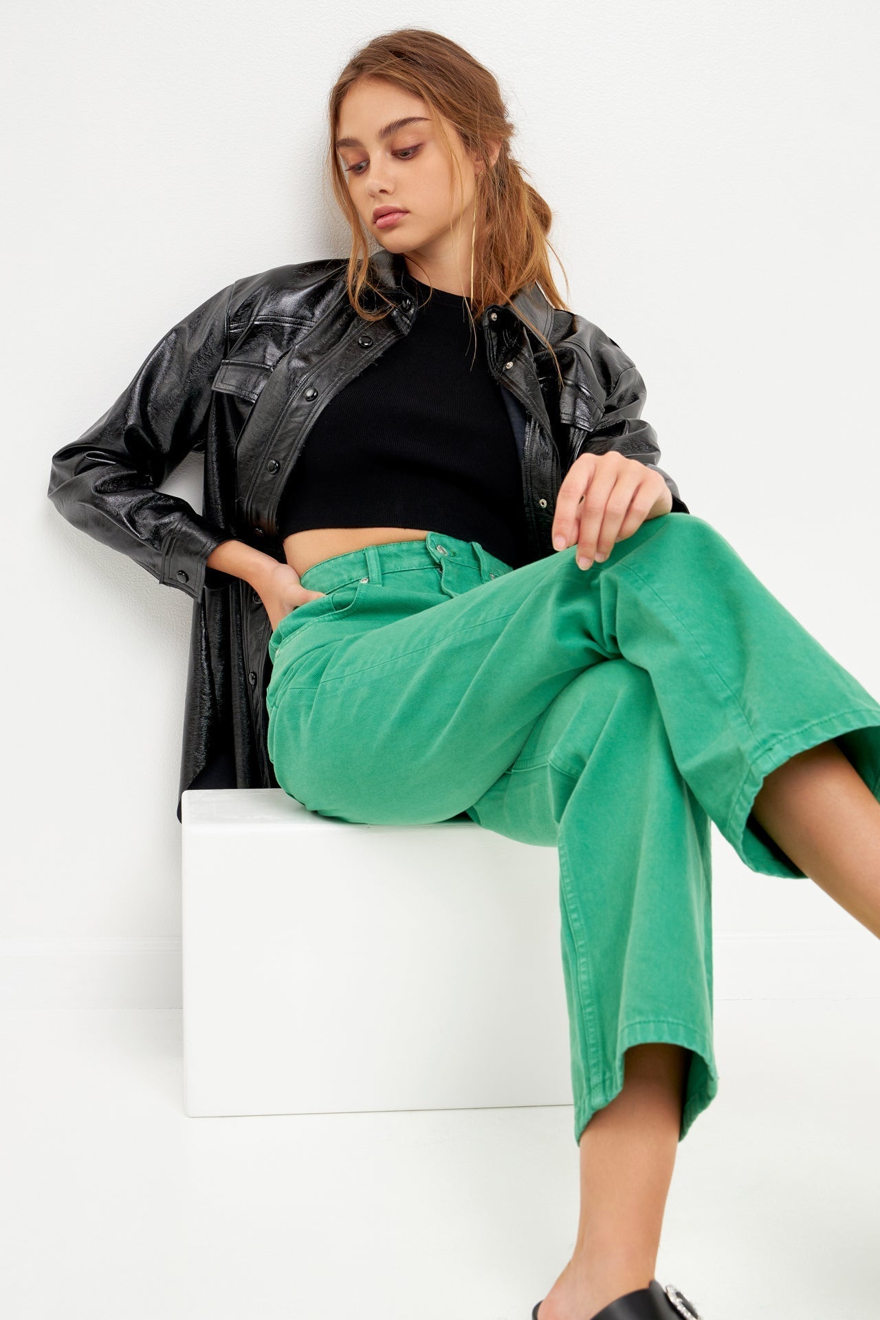 Color Full Length Wide Leg Jean