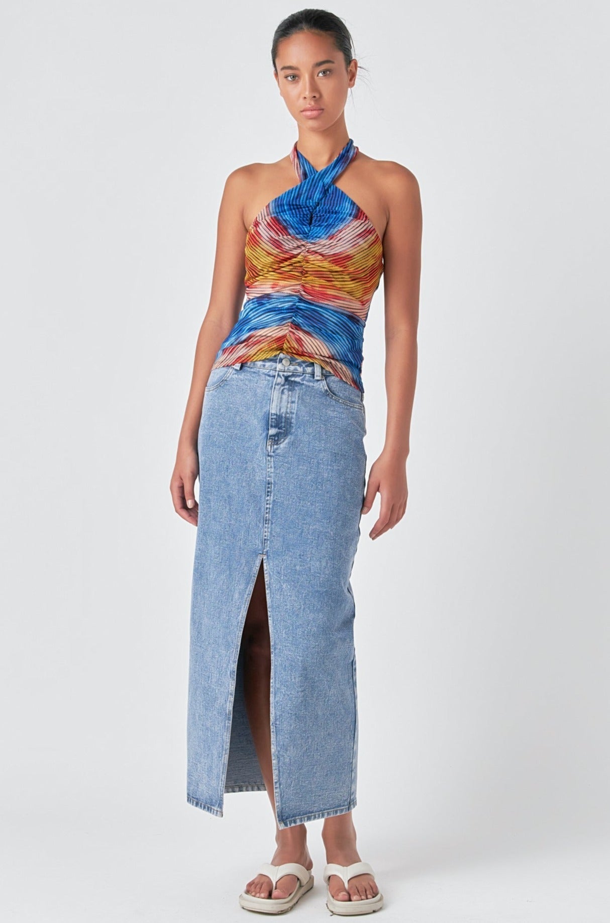 Striped Mesh Halter Top